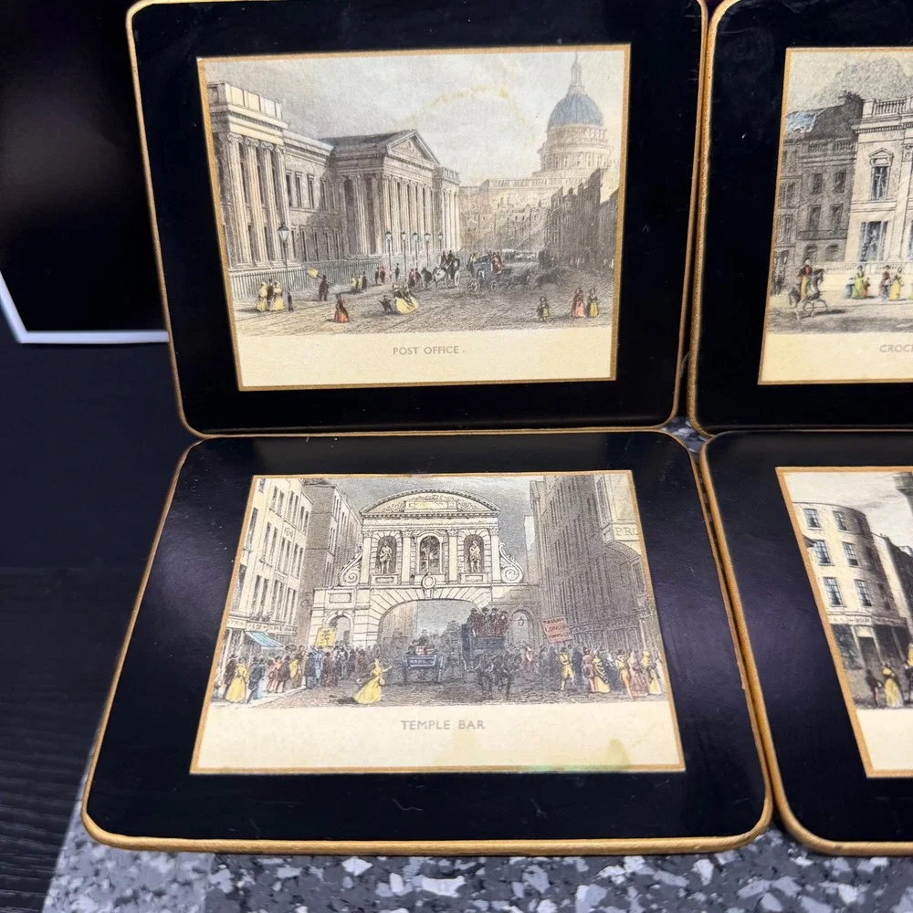 Lady Clare London Landmarks Coaster Set of 4 Vintage Made in England Gold Gilded
